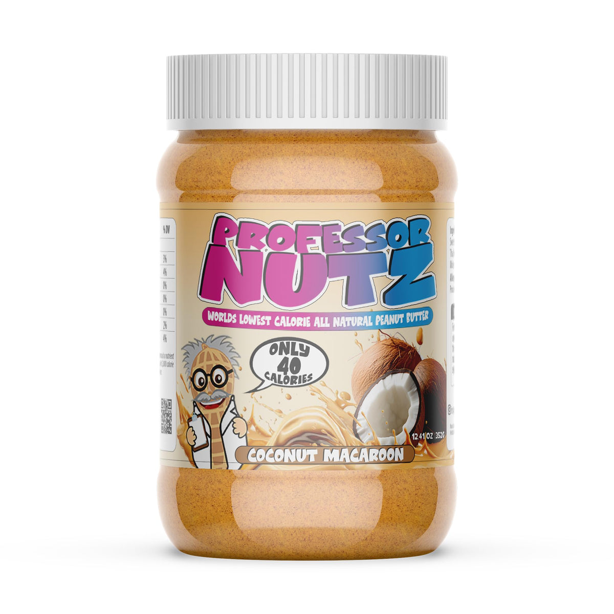 Professor Nutz Organic Peanut Butter – Low-Calorie, Natural Fiber, RealSalt, 12.41 oz Coconut