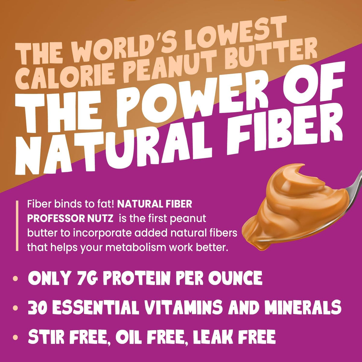 Professor Nutz Organic Peanut Butter – Low Calorie, Fiber-R rich, RealSalt, Caramel Kiss (12.41 oz)