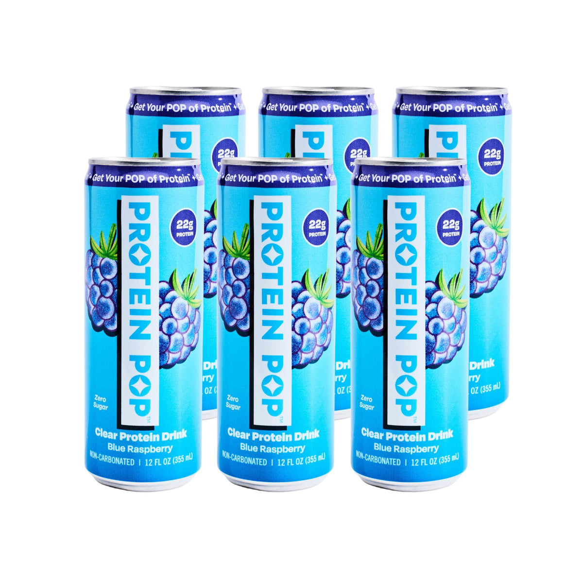 Protein Pop Ready-to-Drink Clear Whey Protein Isolate – 22g Protein, Zero Sugar, Blue Raspberry, 12oz Can (6-Pack)