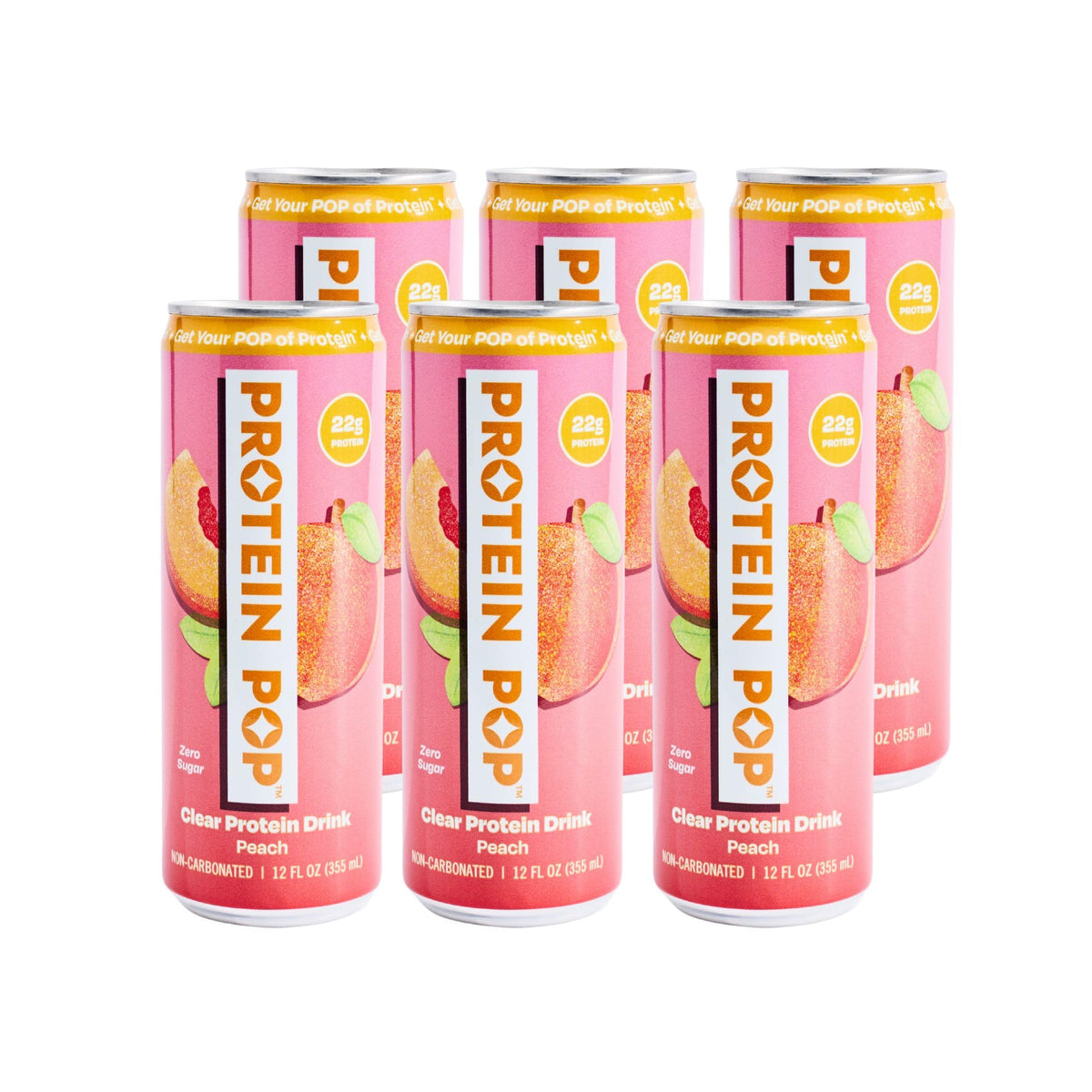 Protein Pop Clear Whey Isolate Ready-to-Drink Peach - 22g Protein, Zero Sugar, 12oz - 6-Pack