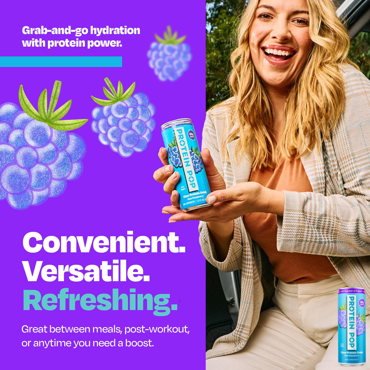 Protein Pop Ready-to-Drink Clear Whey Protein Isolate – 22g Protein, Zero Sugar, Blue Raspberry, 12oz Can (6-Pack)