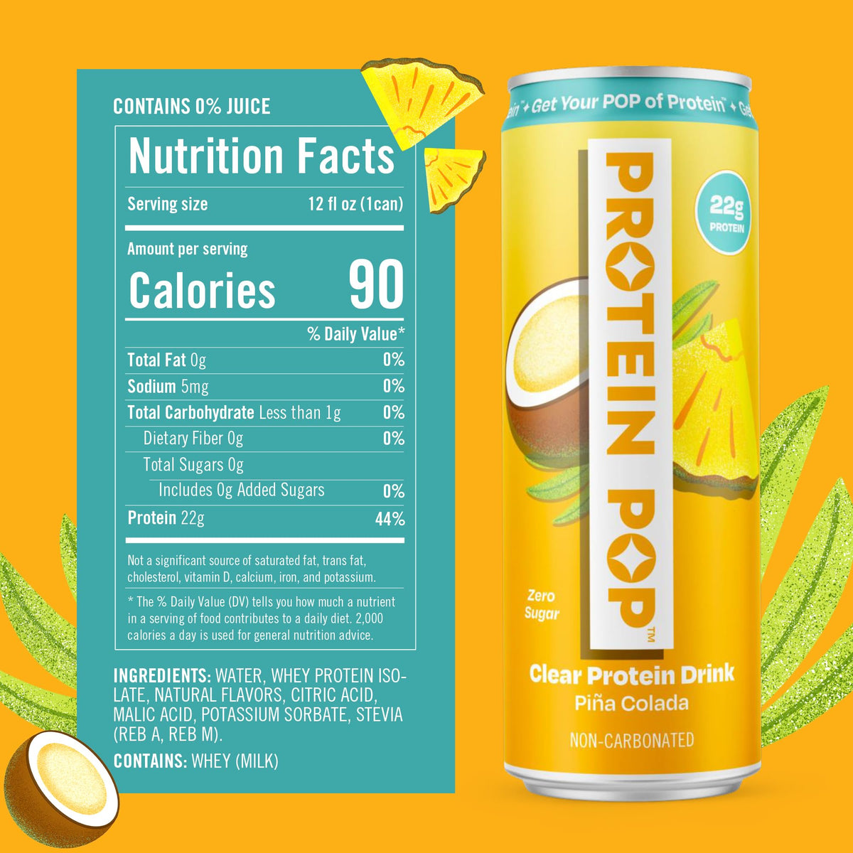 Protein Pop Piña Colada: 22g Clear Whey Protein Isolate, Zero Sugar - 6 Pack