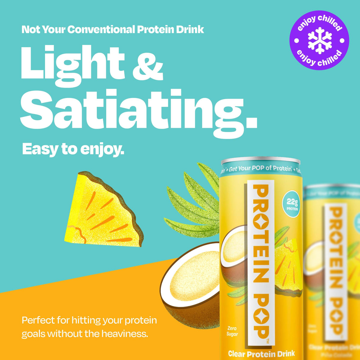 Protein Pop Piña Colada: 22g Clear Whey Protein Isolate, Zero Sugar - 6 Pack