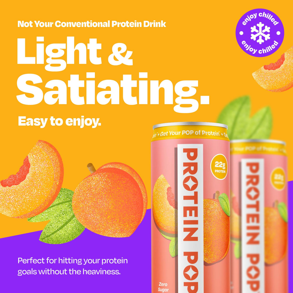 Protein Pop Clear Whey Isolate Ready-to-Drink Peach - 22g Protein, Zero Sugar, 12oz - 6-Pack