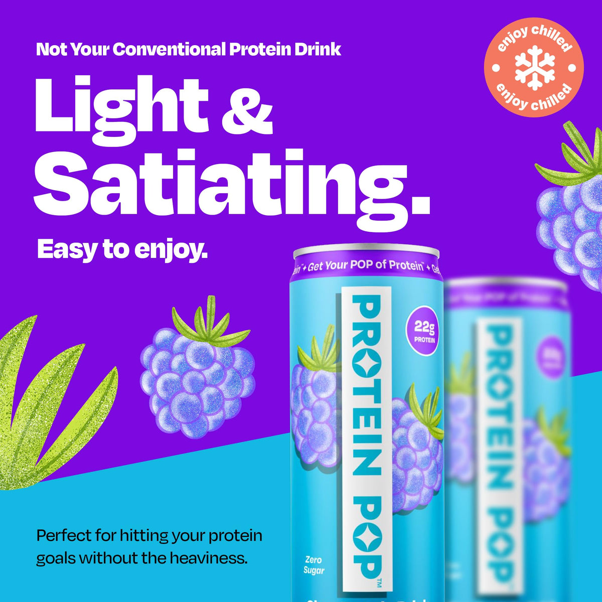 Protein Pop Ready-to-Drink Clear Whey Protein Isolate – 22g Protein, Zero Sugar, Blue Raspberry, 12oz Can (6-Pack)