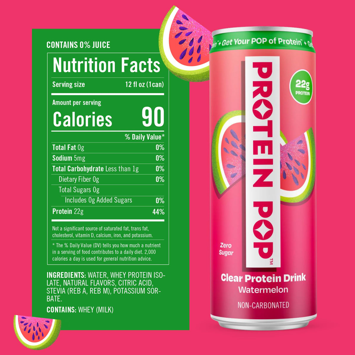 Protein Pop Watermelon Clear Whey Protein Shake — 22g Protein, Zero Sugar, 12oz Can (6-Pack)