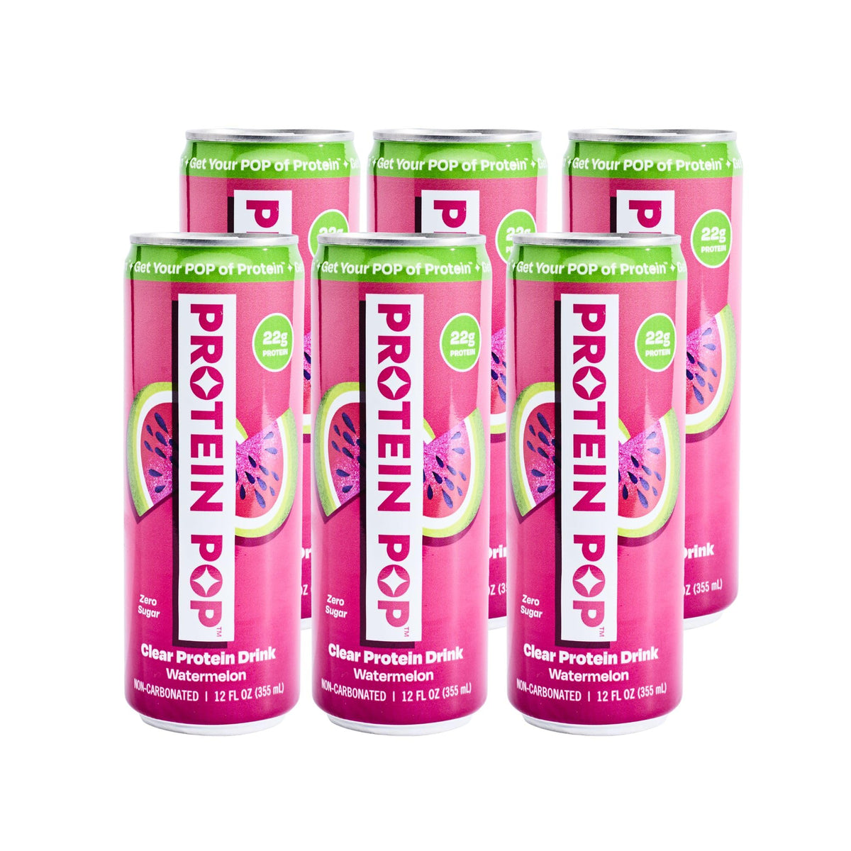 Protein Pop Watermelon Clear Whey Protein Shake — 22g Protein, Zero Sugar, 12oz Can (6-Pack)