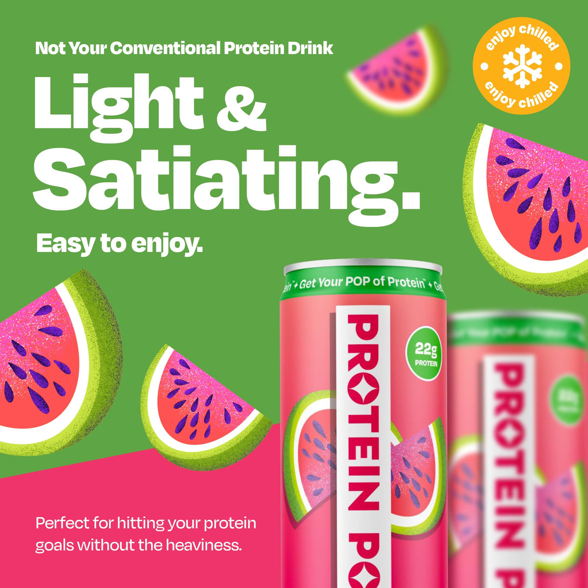 Protein Pop Watermelon Clear Whey Protein Shake — 22g Protein, Zero Sugar, 12oz Can (6-Pack)