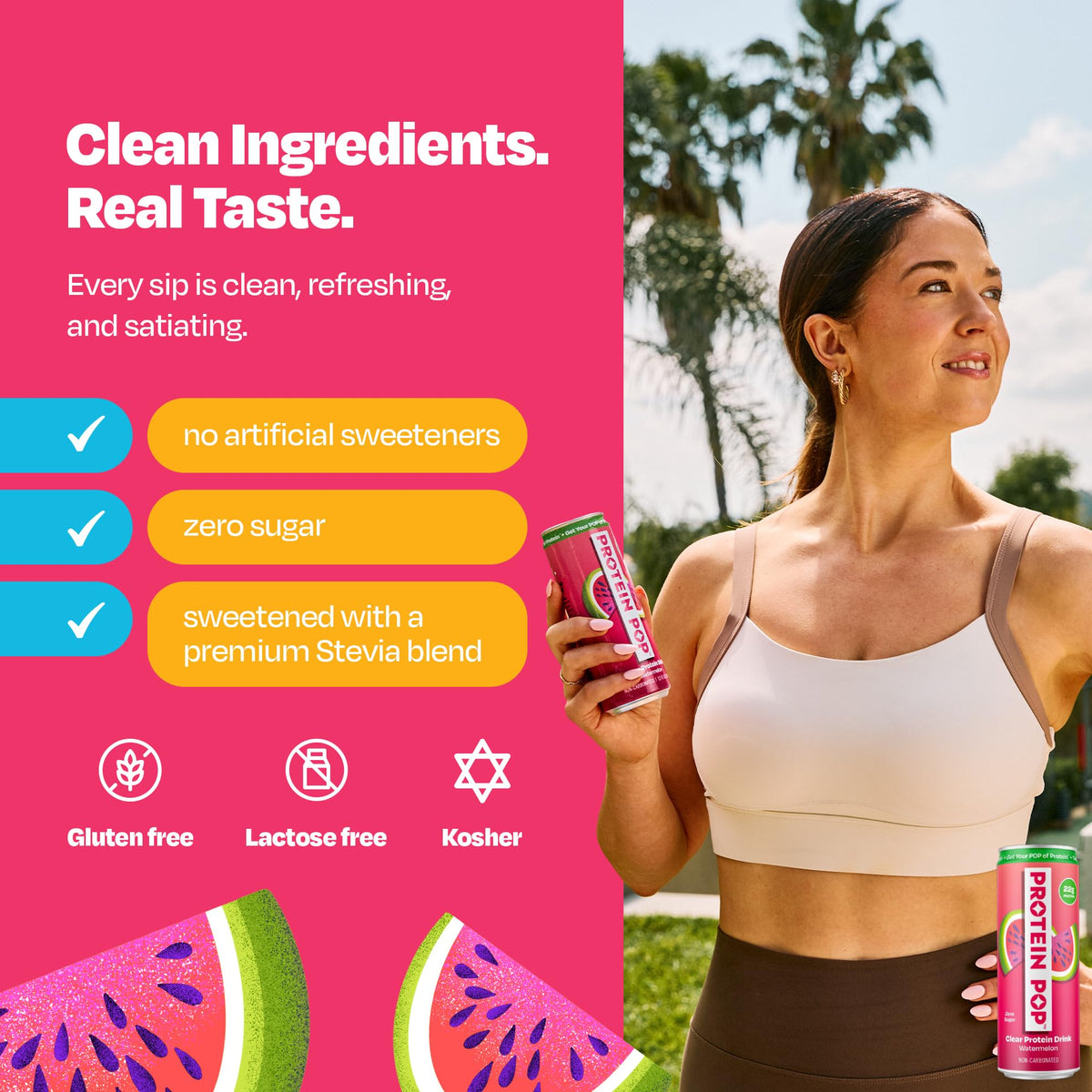 Protein Pop Watermelon Clear Whey Protein Shake — 22g Protein, Zero Sugar, 12oz Can (6-Pack)