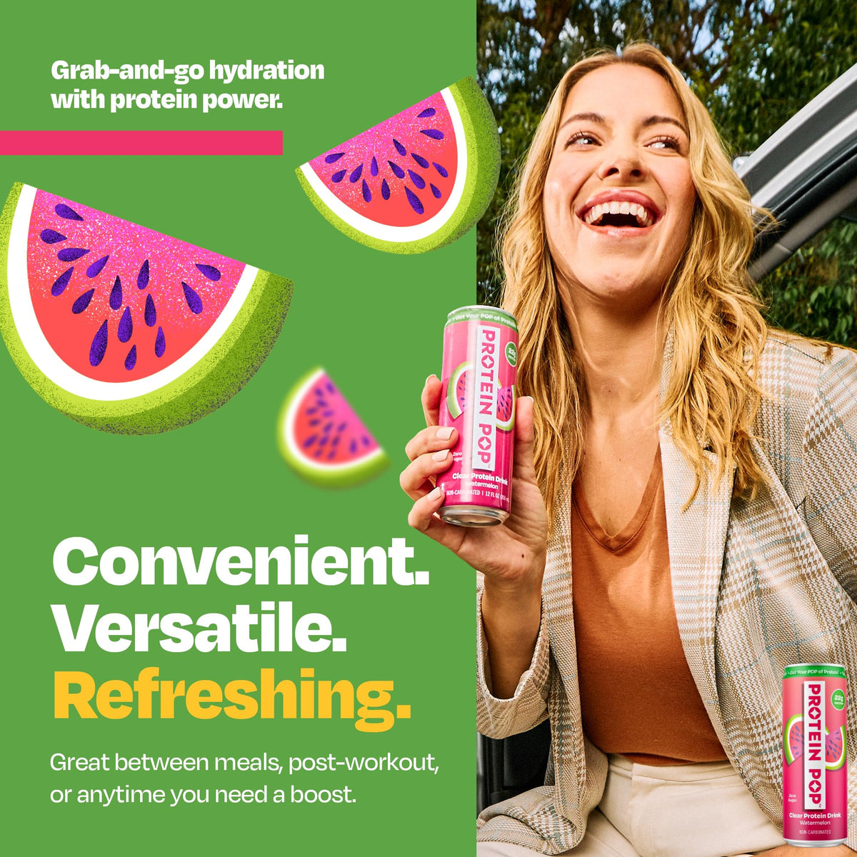 Protein Pop Watermelon Clear Whey Protein Shake — 22g Protein, Zero Sugar, 12oz Can (6-Pack)