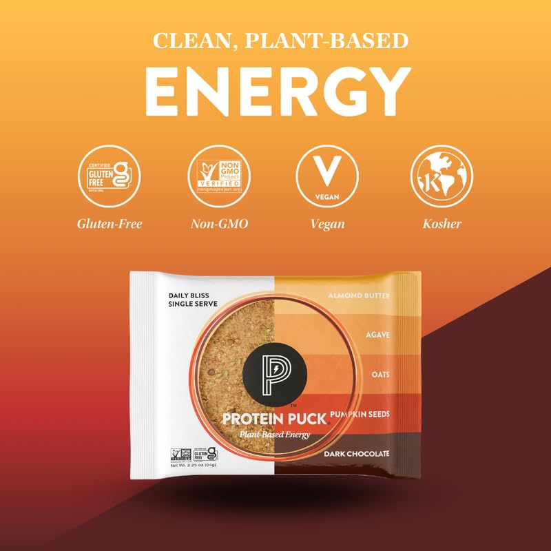 Protein Puck Plant Based Bars – Daily Bliss, 16 Count, Gluten Free, Non-Dairy, Kosher Certified