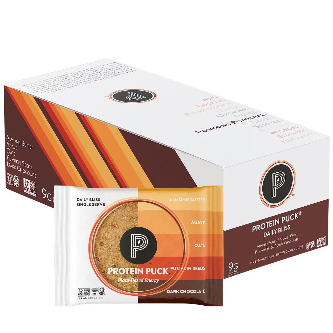 Protein Puck Plant Based Bars – Daily Bliss, 16 Count, Gluten Free, Non-Dairy, Kosher Certified