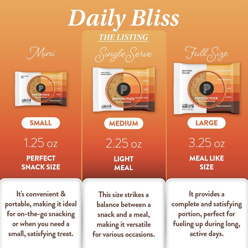 Protein Puck Plant Based Bars – Daily Bliss, 16 Count, Gluten Free, Non-Dairy, Kosher Certified