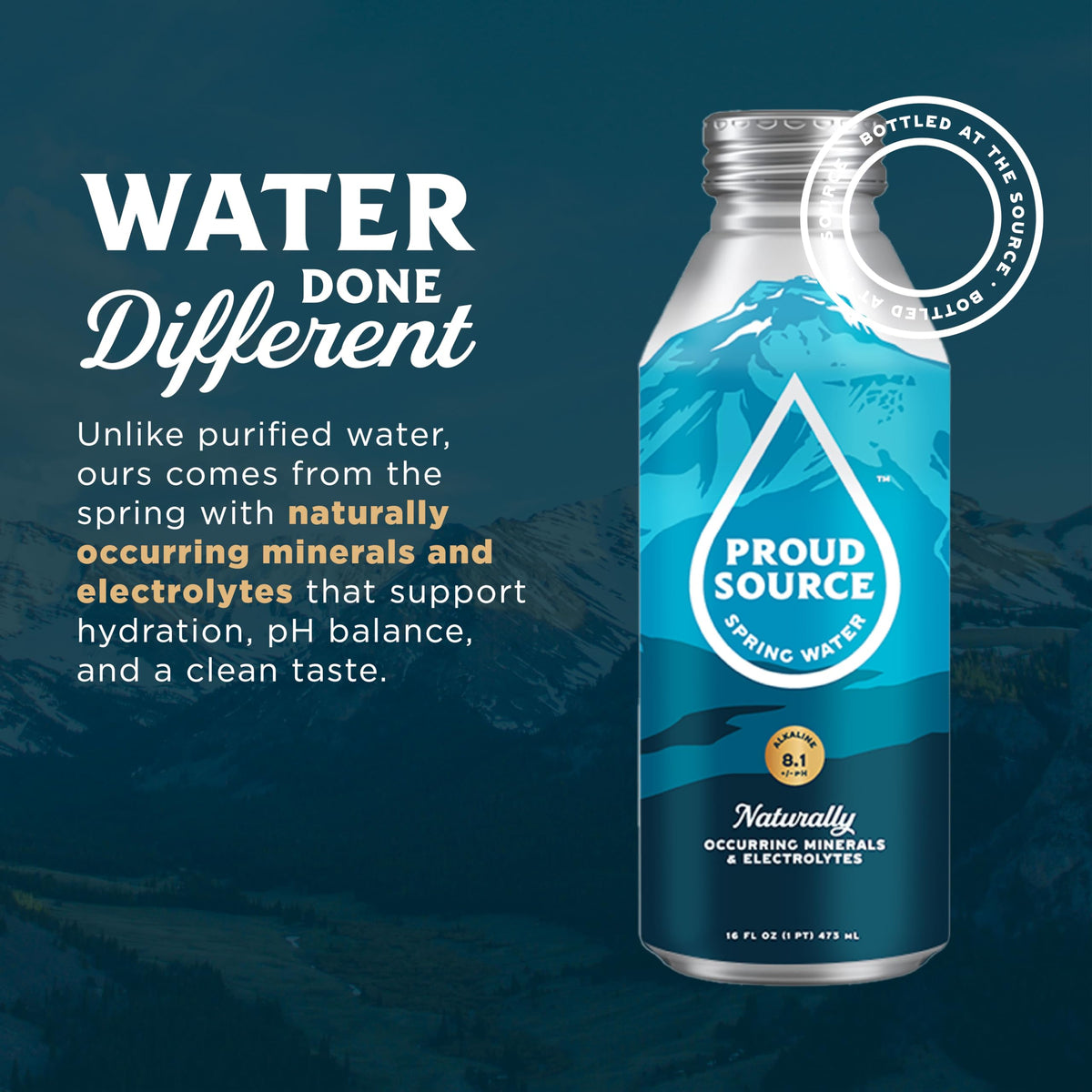 Proud Source Alkaline Spring Water – Rocky Mountain Mineral Water with Electrolytes (16 oz, Pack of 6)