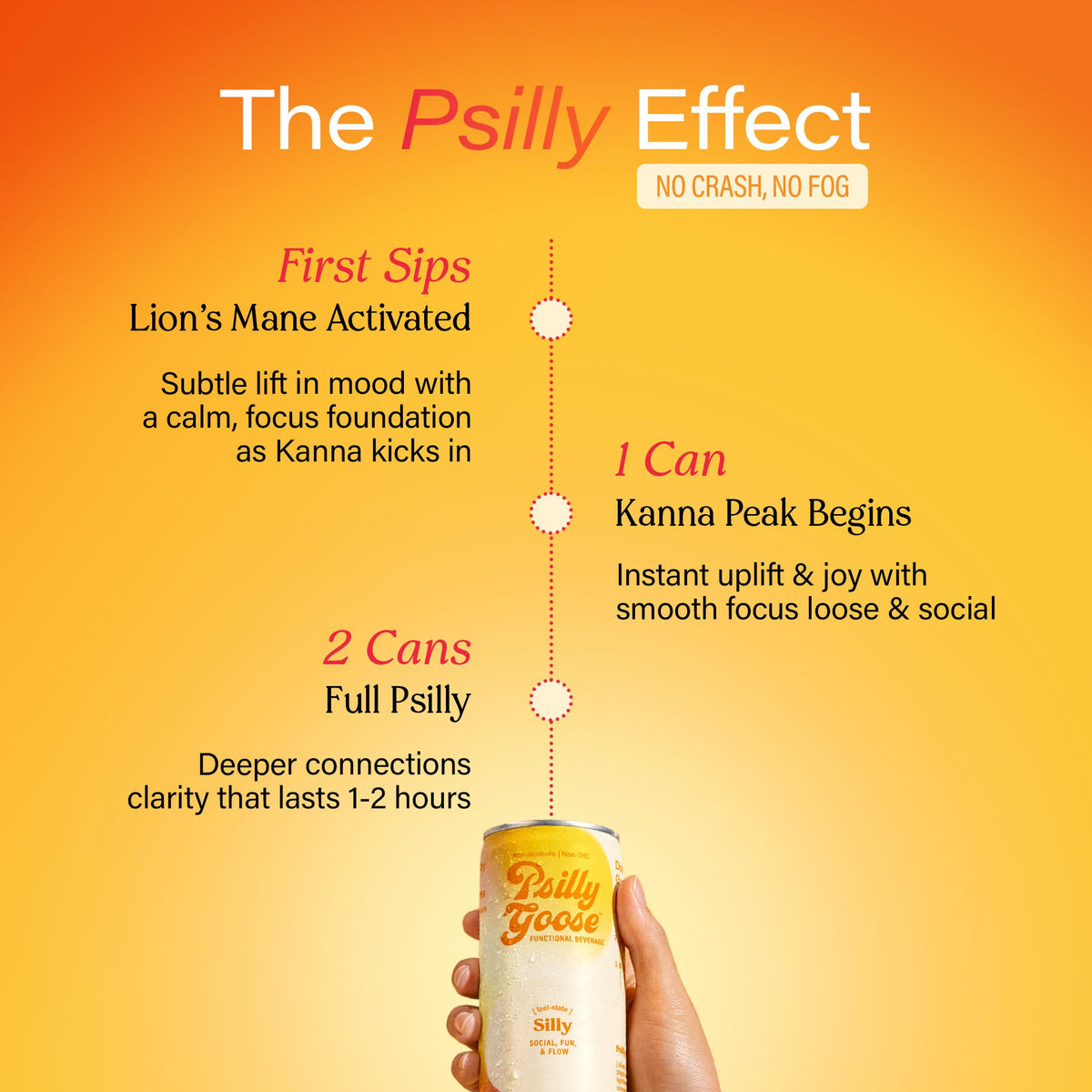 Psilly Goose Adaptogen Drink – Passionfruit Mango Sparkling Mocktail with Kanna & Lion's Mane (12 oz, 4 Pack)