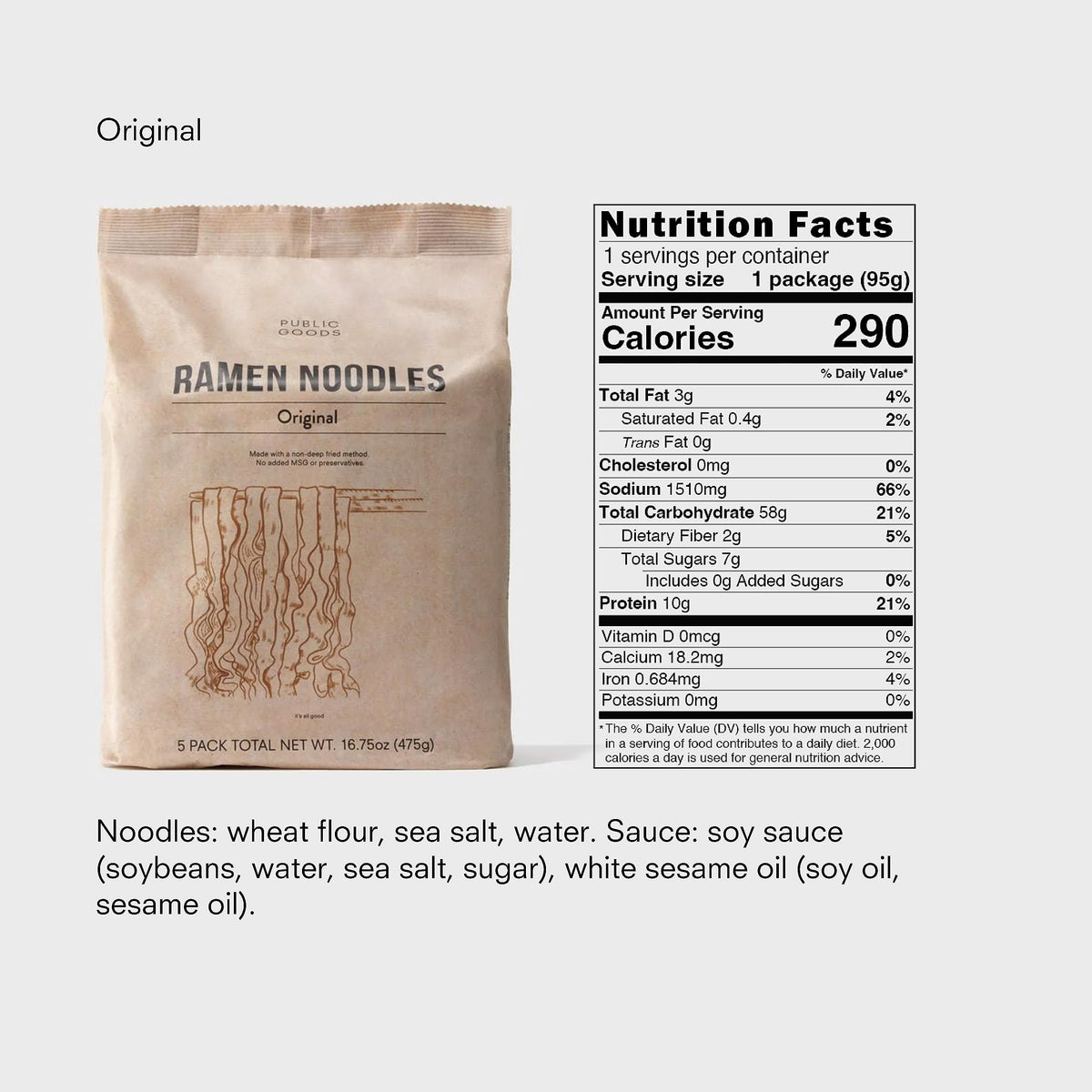 Public Goods Ramen Noodles – Brothless Vegan Instant Ramen (Original, 10 Pack)