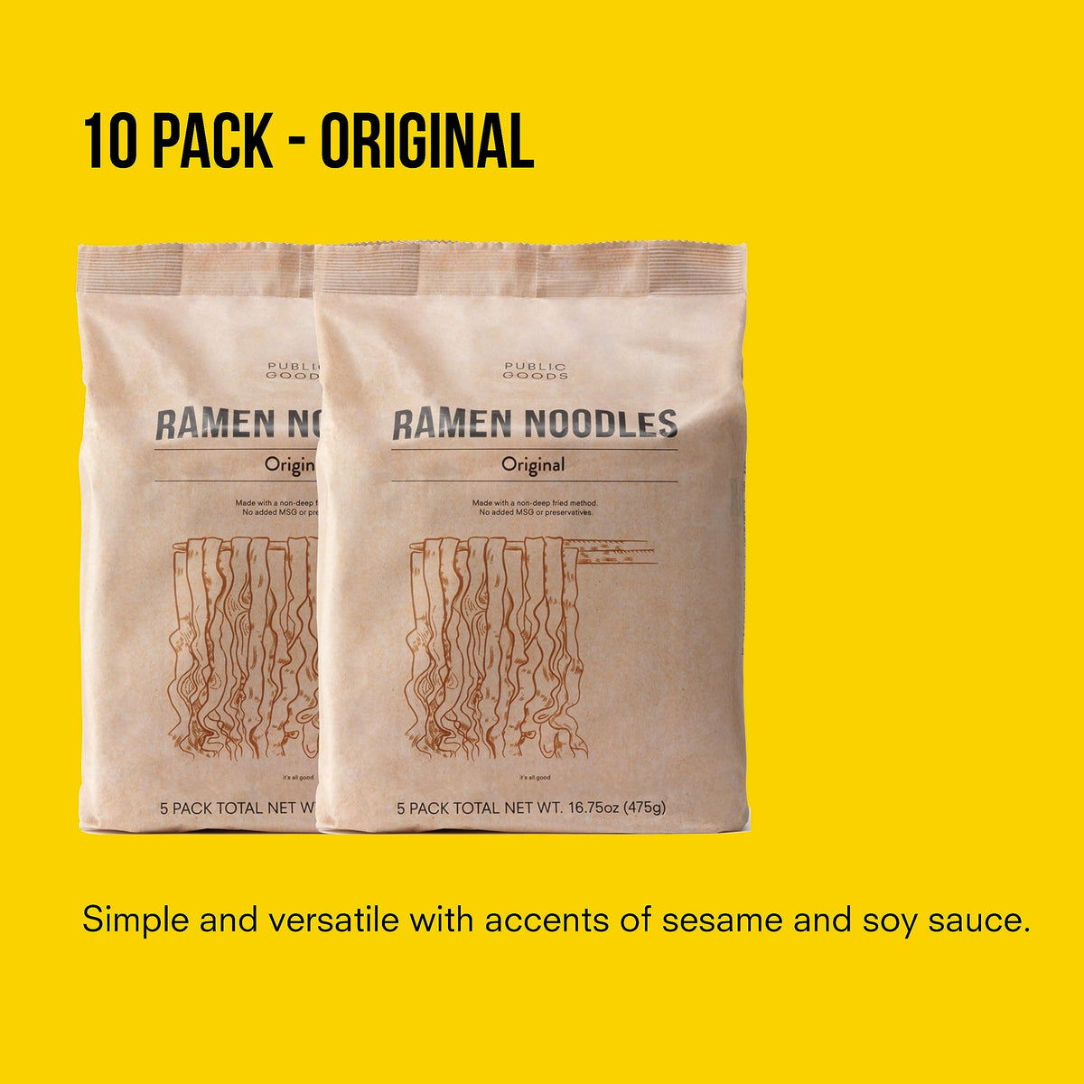 Public Goods Ramen Noodles – Brothless Vegan Instant Ramen (Original, 10 Pack)