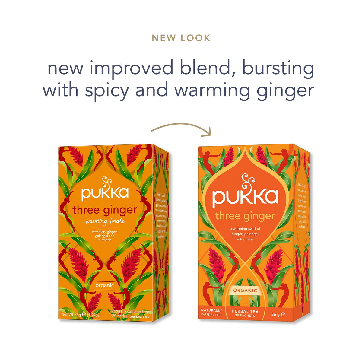 Pukka Three Ginger Organic Herbal Tea – Caffeine Free, Digestion-Friendly, 80 Bags (4x20)
