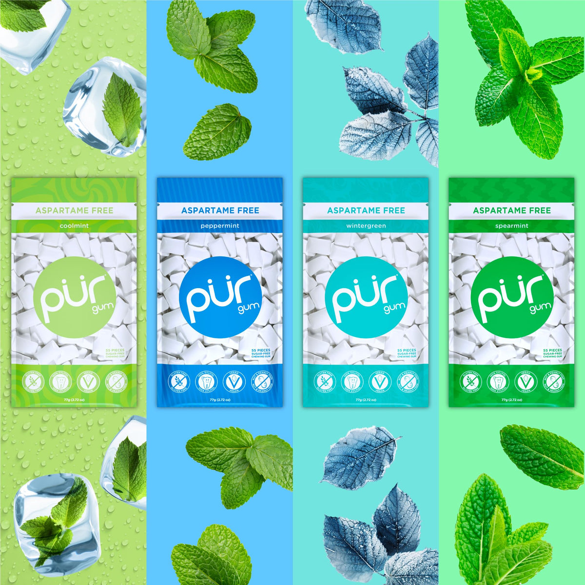 PUR Gum | Aspartame-Free Chewing Gum with 100% Xylitol | Variety Pack (8 Flavors) | 55 Pieces per Bag