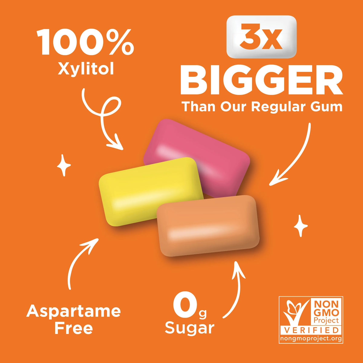 PUR Jumbo Gum – Aspartame Free, 100% Xylitol, Strawberry/Banana/Orange, 20 Pieces (Pack of 10)