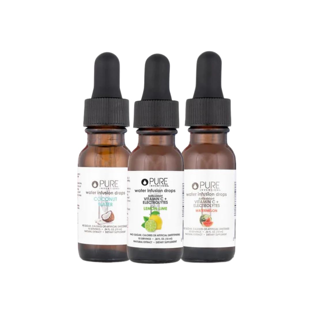 Pure Inventions Coconut Water, Lemon Lime & Watermelon Infusion Drops – Antioxidants, Vitamin C & Electrolytes | Sugar Free, Zero Calorie