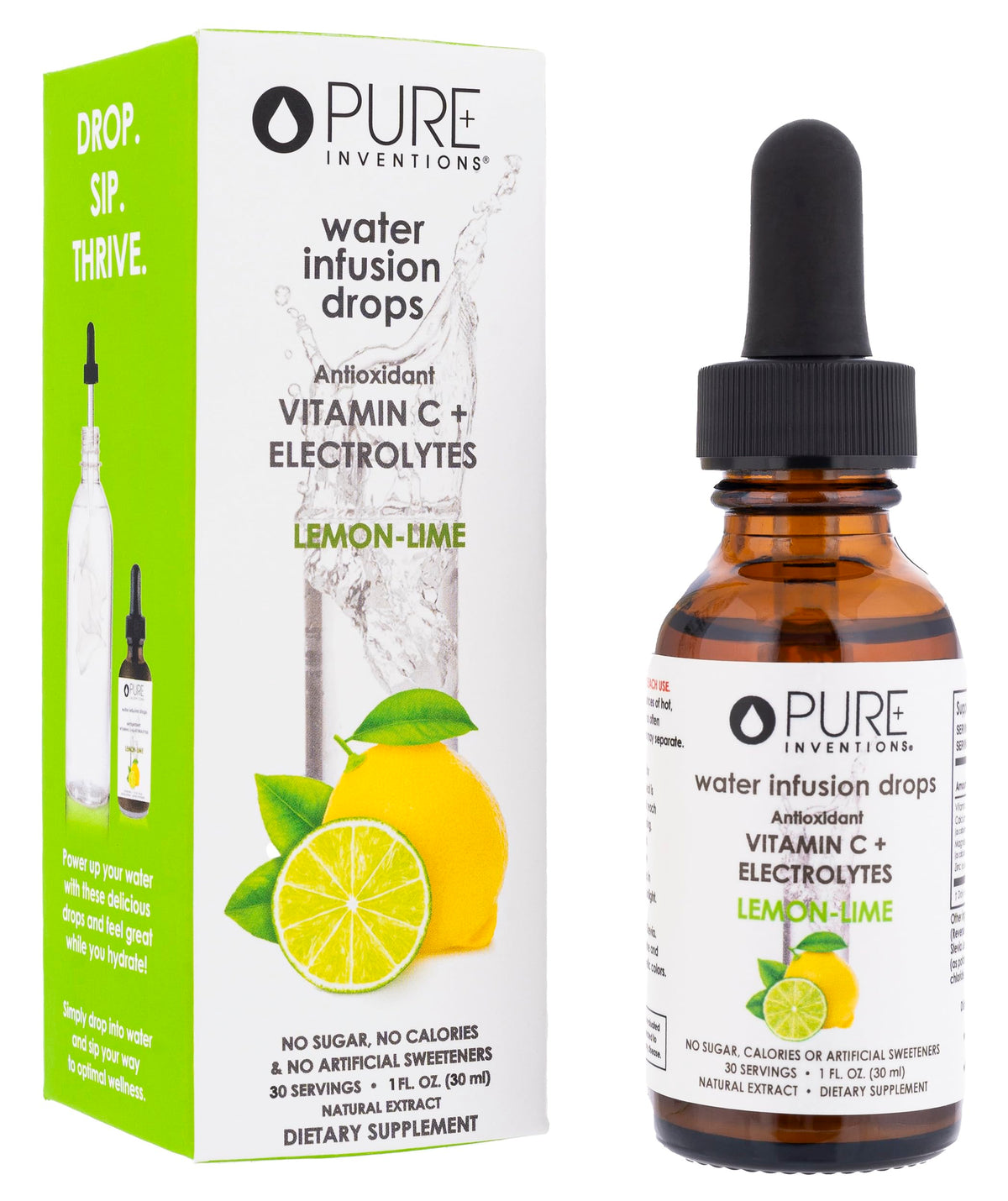 Pure Inventions - Water Enhancer Drops | Sugar-Free Electrolyte Drops with Vitamin C | Lemon Lime | 30 Servings