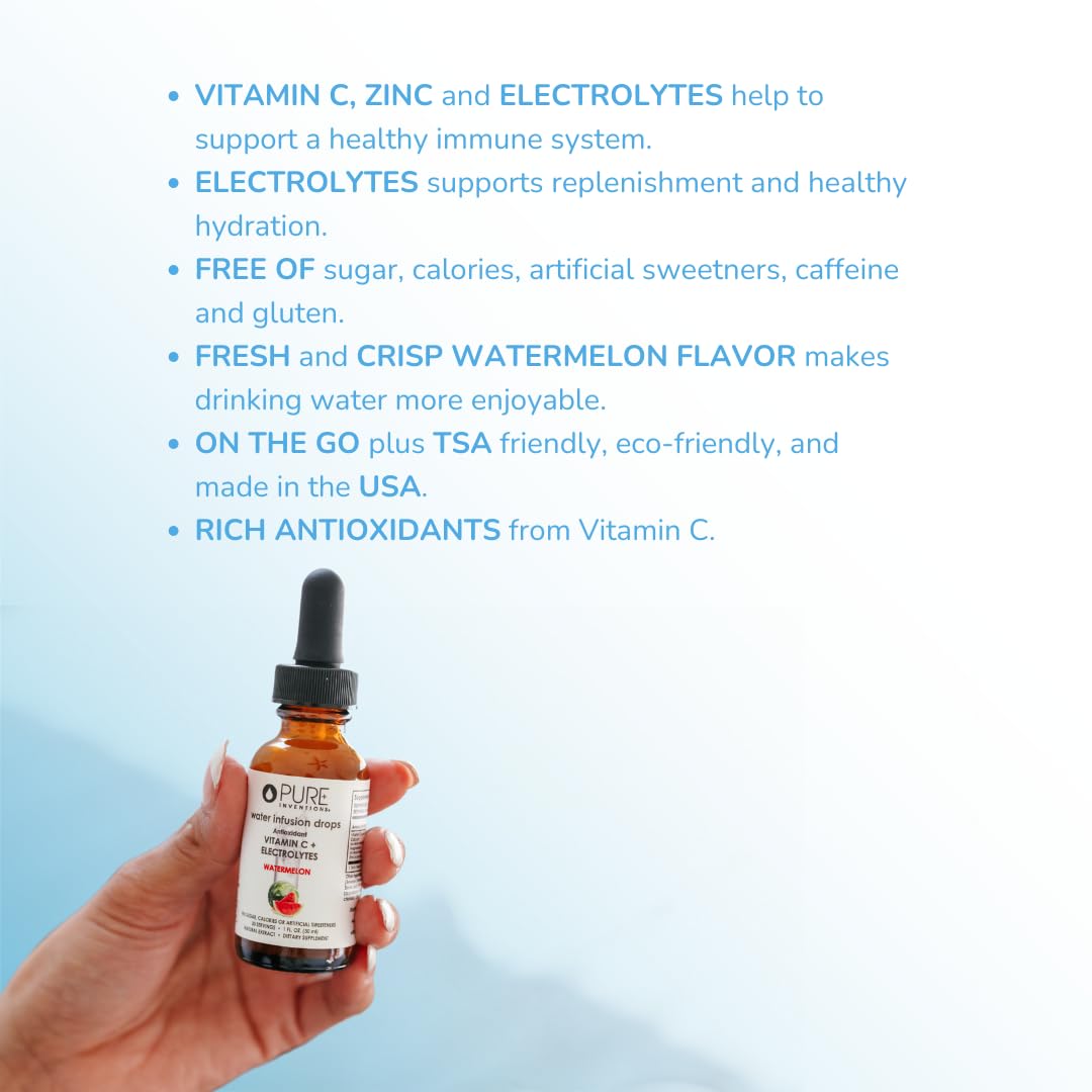 Pure Inventions Water Enhancer Drops – Watermelon Electrolyte Flavor, Sugar-Free, Vitamin C, 30 Servings