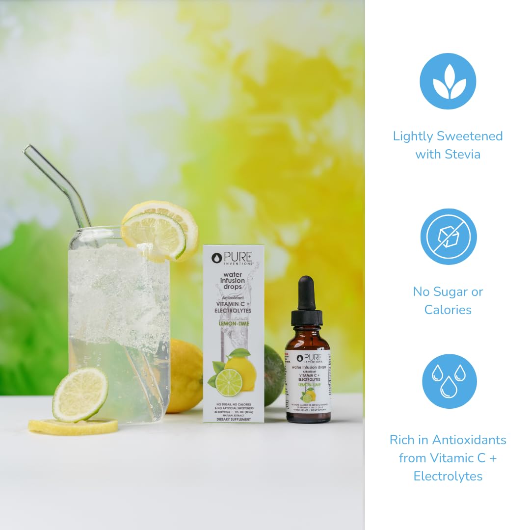 Pure Inventions - Water Enhancer Drops | Sugar-Free Electrolyte Drops with Vitamin C | Lemon Lime | 30 Servings