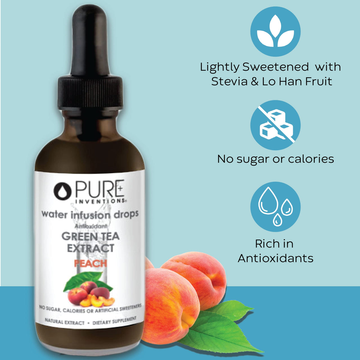 Pure Inventions Water Enhancer Drops – Green Tea Peach (30 Servings) | Antioxidants, Electrolytes, Sugar-Free