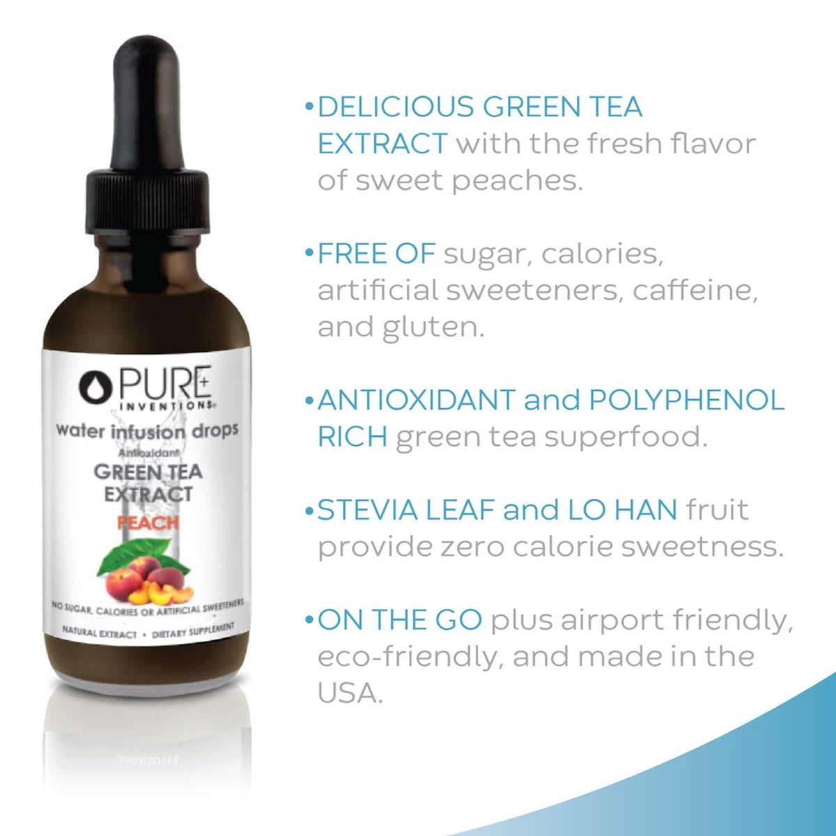 Pure Inventions Water Enhancer Drops – Green Tea Peach (30 Servings) | Antioxidants, Electrolytes, Sugar-Free