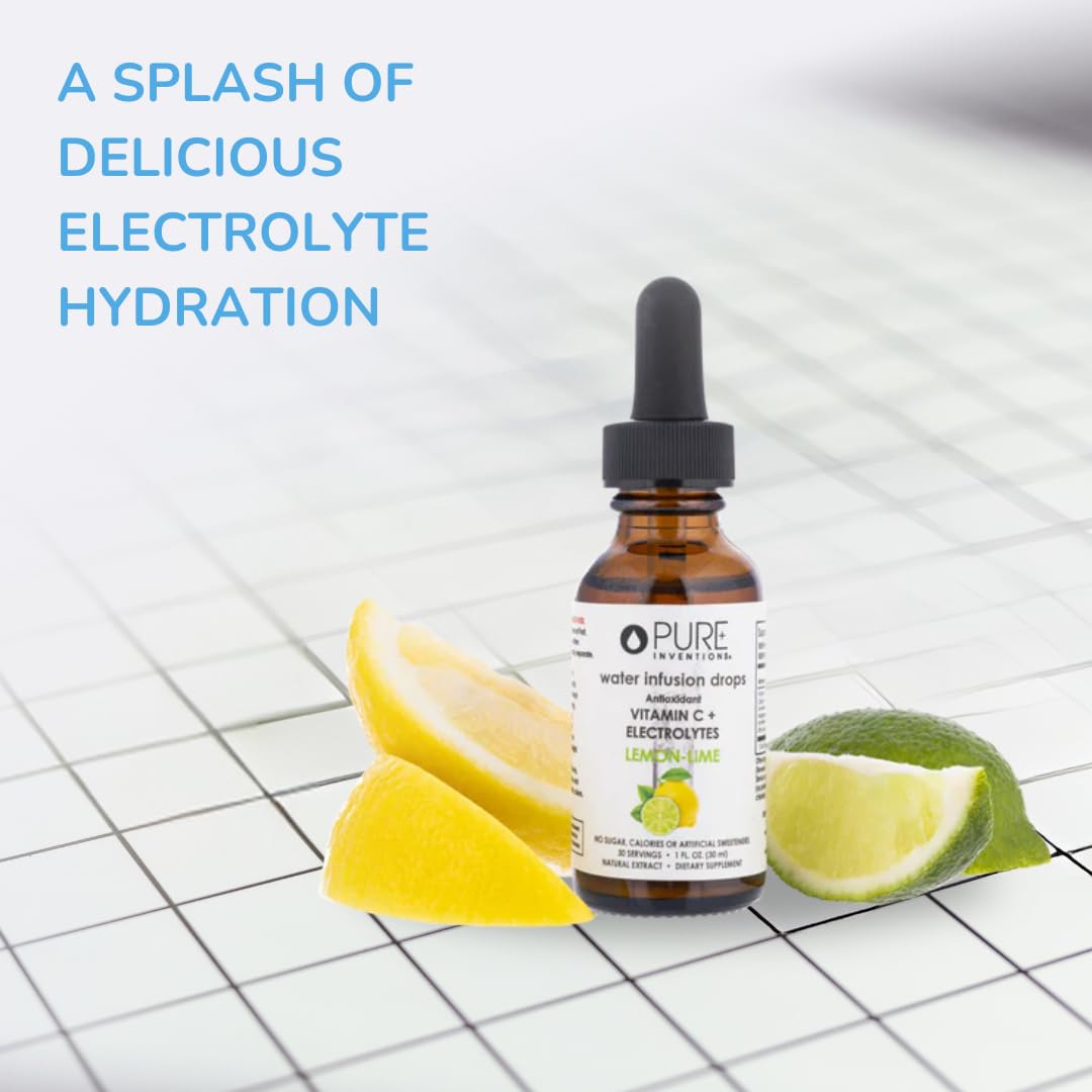 Pure Inventions - Water Enhancer Drops | Sugar-Free Electrolyte Drops with Vitamin C | Lemon Lime | 30 Servings