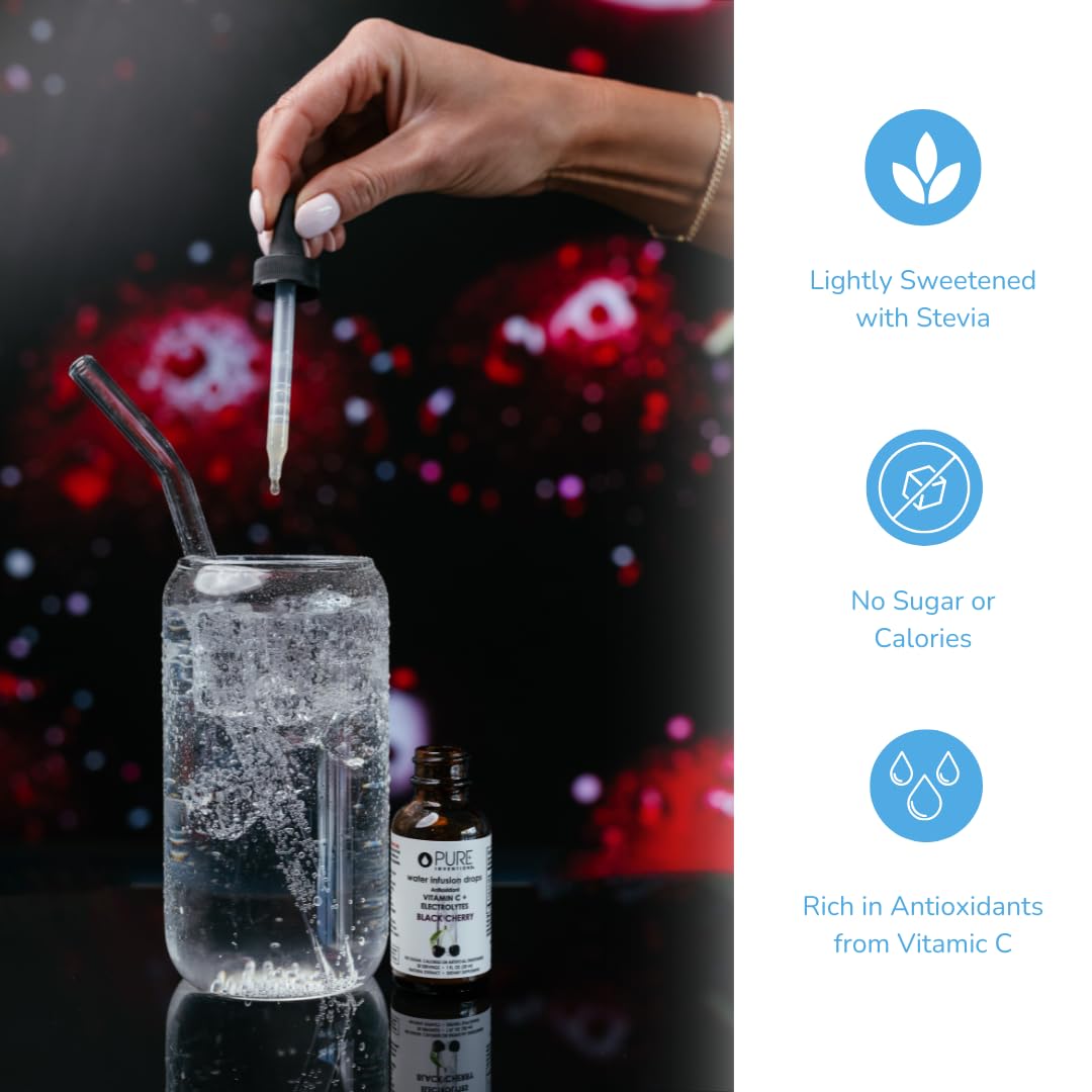 Pure Inventions Water Enhancer Drops – Vitamin C Electrolyte Hydration, Black Cherry, 30 Servings