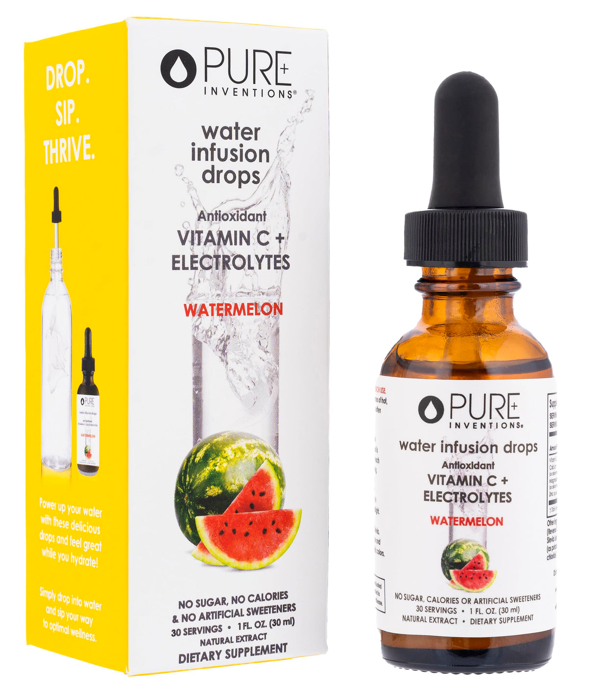 Pure Inventions Water Enhancer Drops – Watermelon Electrolyte Flavor, Sugar-Free, Vitamin C, 30 Servings