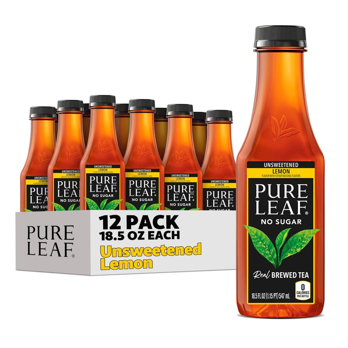 Pure Leaf Iced Tea Unsweetened Lemon – Real Brewed, Zero Sugar, 18.5 fl oz Bottles (12 Pack)