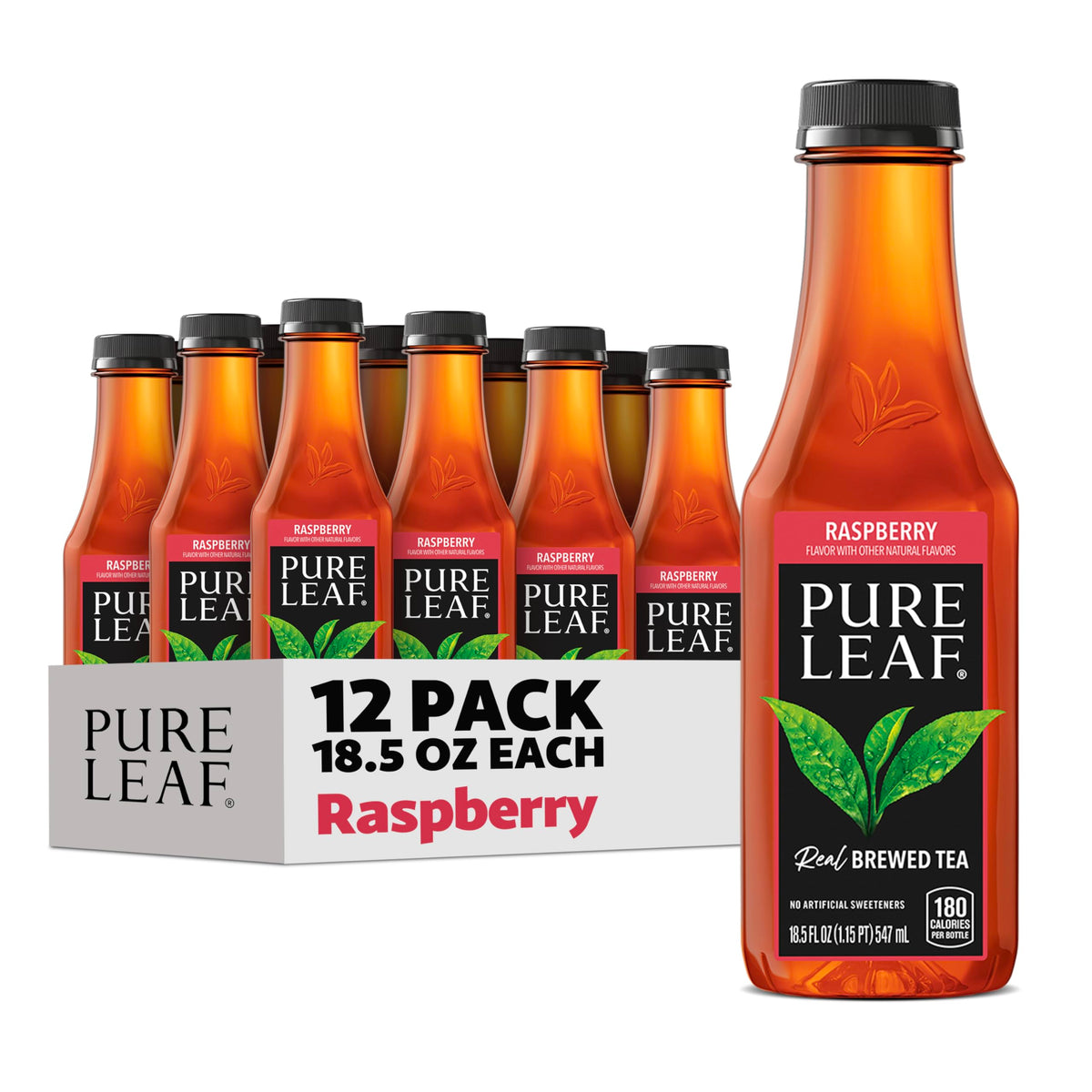 Pure Leaf Raspberry Iced Tea – Real Brewed Tea, 18.5 oz Bottles (Pack of 12)