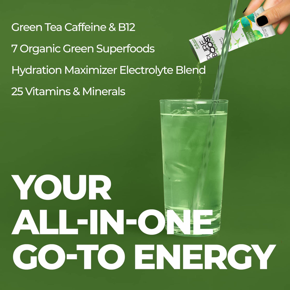 Pureboost Green Mojo Sugar-Free Energy Booster | 30 Count with 7 Organic Green Superfoods