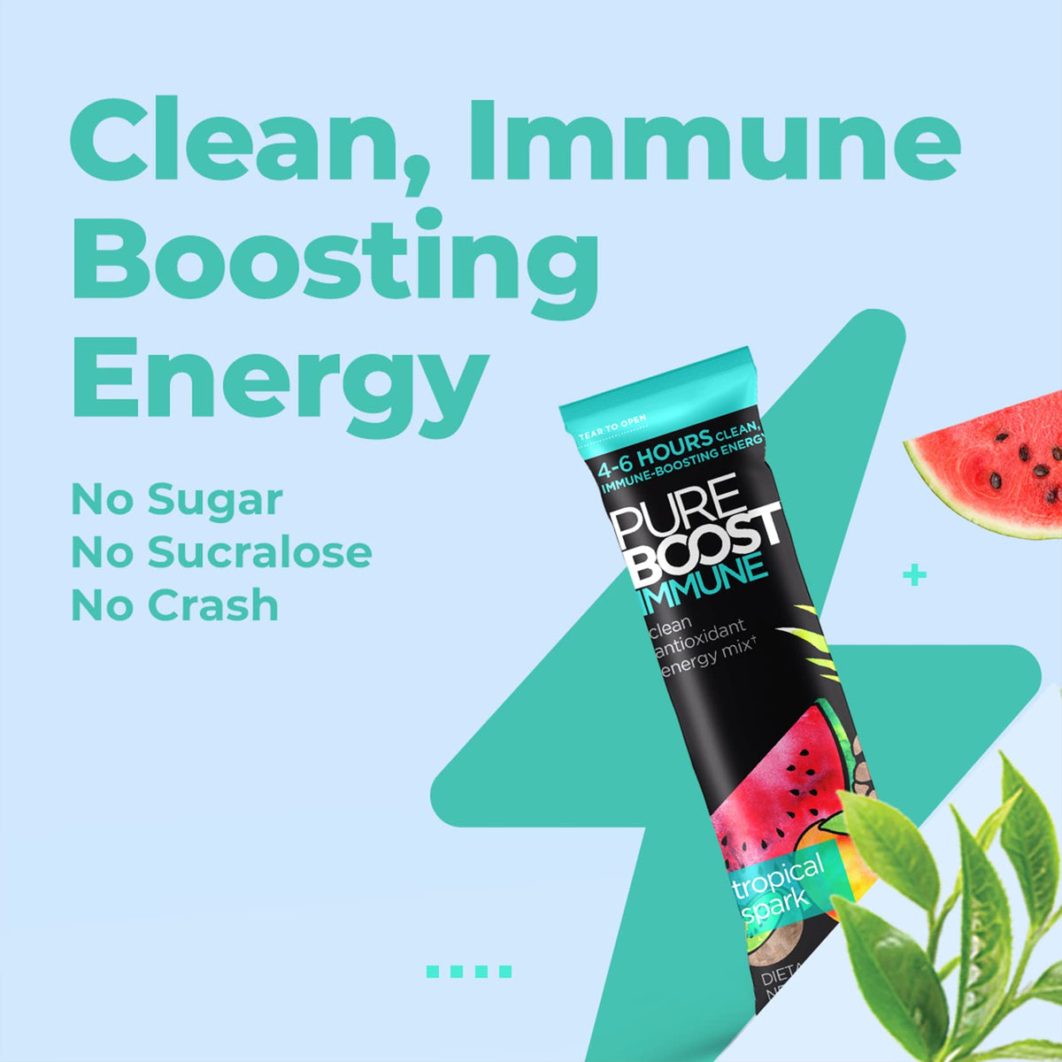 Pureboost Sugar-Free Immune Clean Energy Booster – Tropical Spark, 30 Pack
