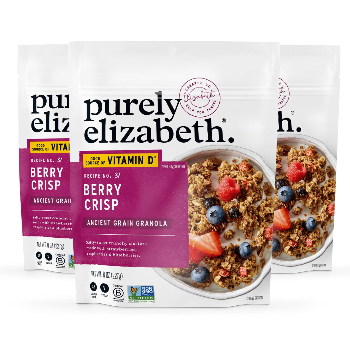 Purely Elizabeth Berry Crisp Granola with Vitamin D – Gluten-Free & Non-GMO
