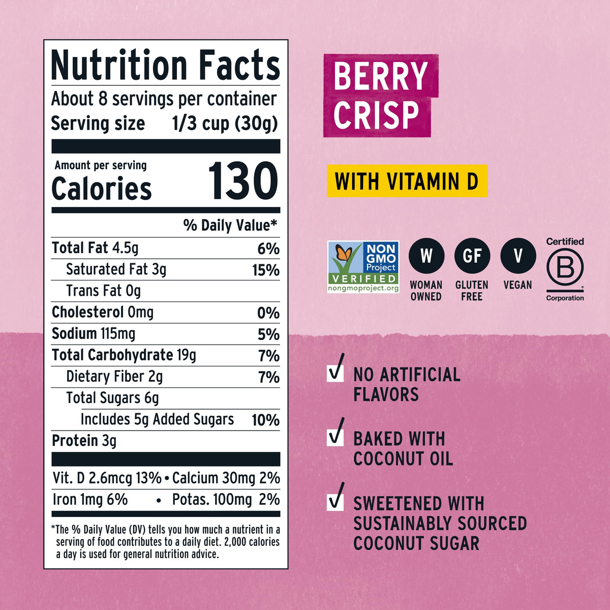 Purely Elizabeth Berry Crisp Granola with Vitamin D – Gluten-Free & Non-GMO