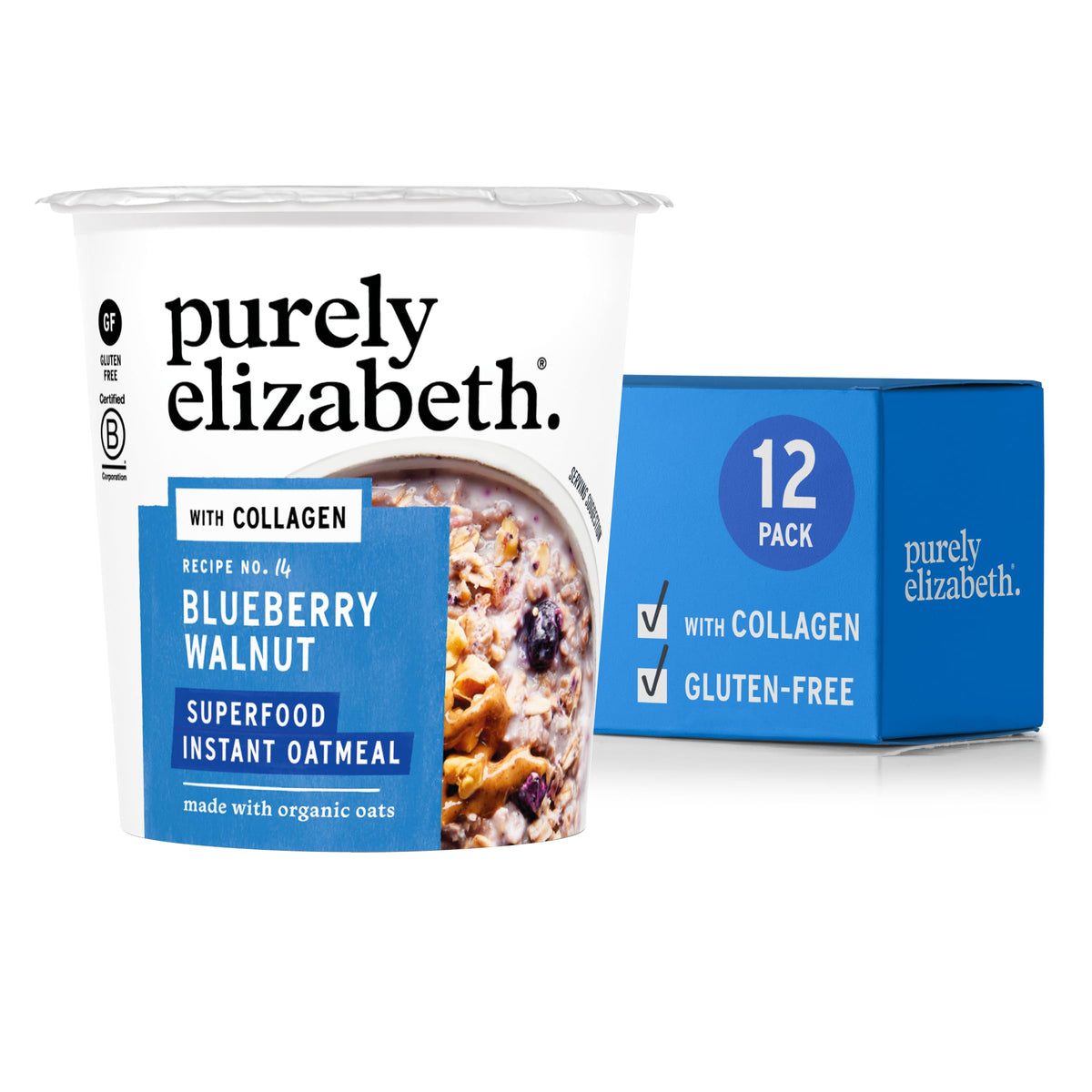 Purely Elizabeth Gluten-Free Collagen Oats Cup – Blueberry Walnut, 12 Ct.