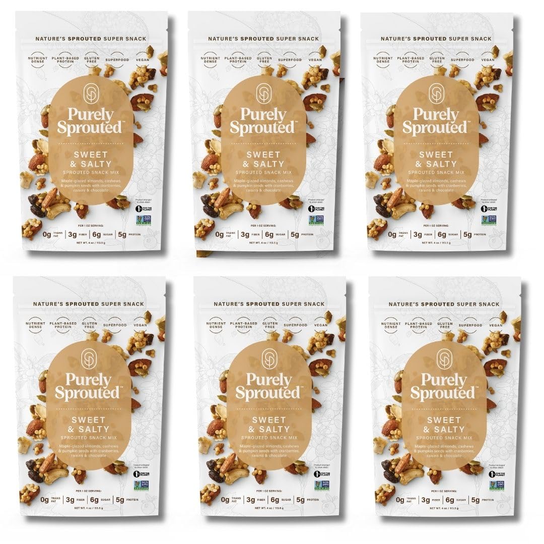 Purely Sprouted Sweet & Salty Non-GMO Snack Mix – Gluten-Free, 4 oz (Pack of 6)