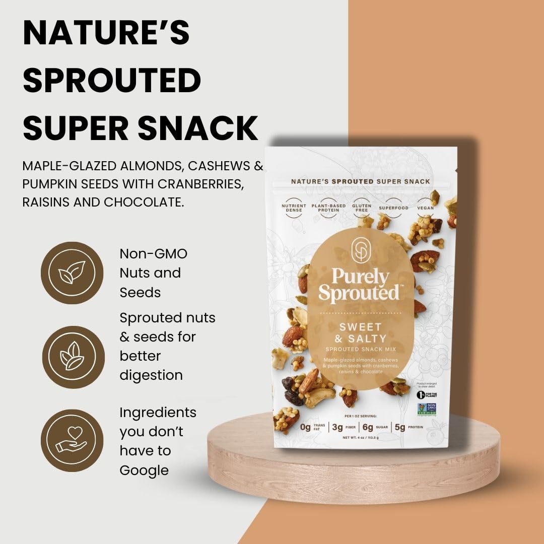 Purely Sprouted Sweet & Salty Non-GMO Snack Mix – Gluten-Free, 4 oz (Pack of 6)