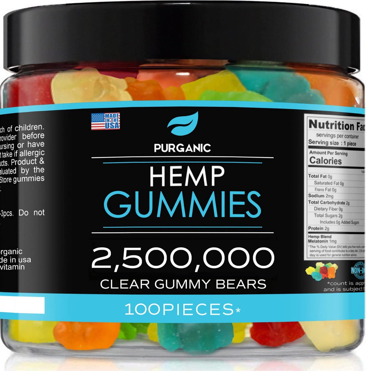Purganic Hemp Gummies – Made in USA, 100 Count, All-Natural Fruit Flavors