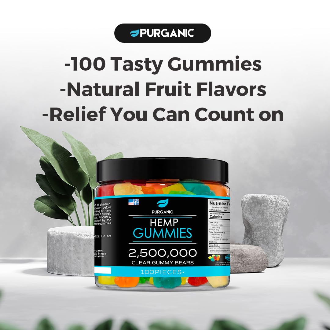 Purganic Hemp Gummies – Made in USA, 100 Count, All-Natural Fruit Flavors