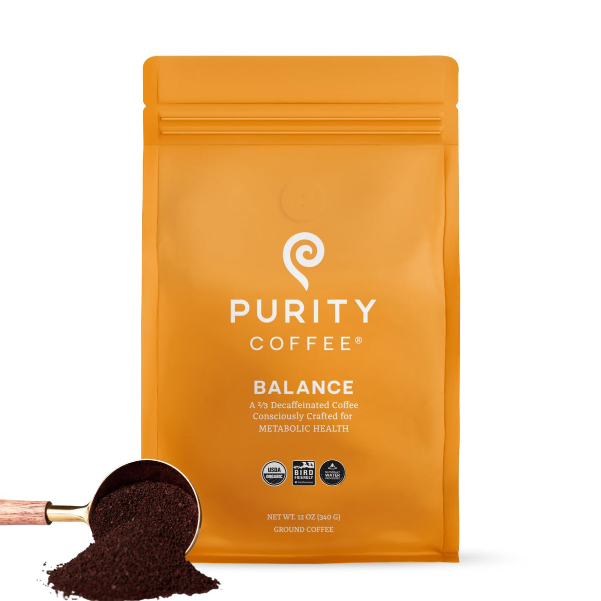 Purity Coffee BALANCE 2/3 Decaf Medium Roast Ground, 12oz | USDA Organic & Mountain Water Decaf