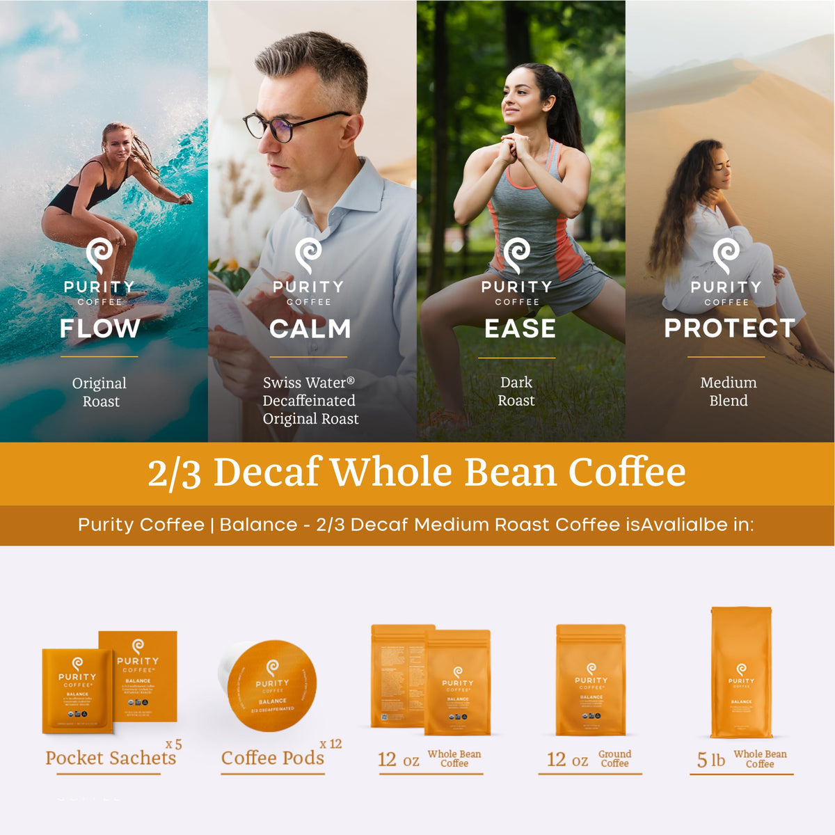 Purity Coffee BALANCE 2/3 Decaf K-Pod Capsules – 12ct Box | Organic & Regenerative