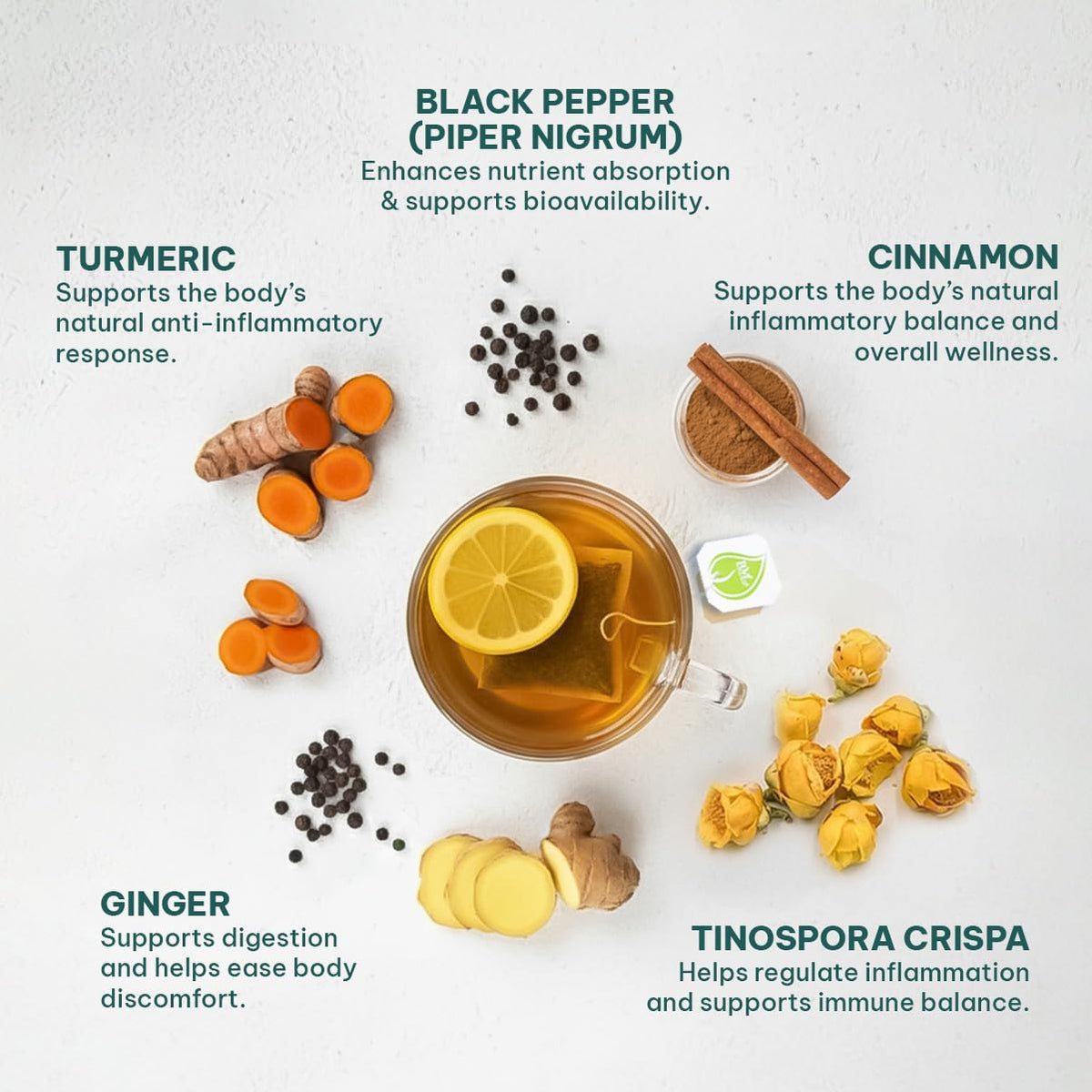PUVI Care Turmeric Ginger Cinnamon Tea Bags – Organic, Caffeine-Free