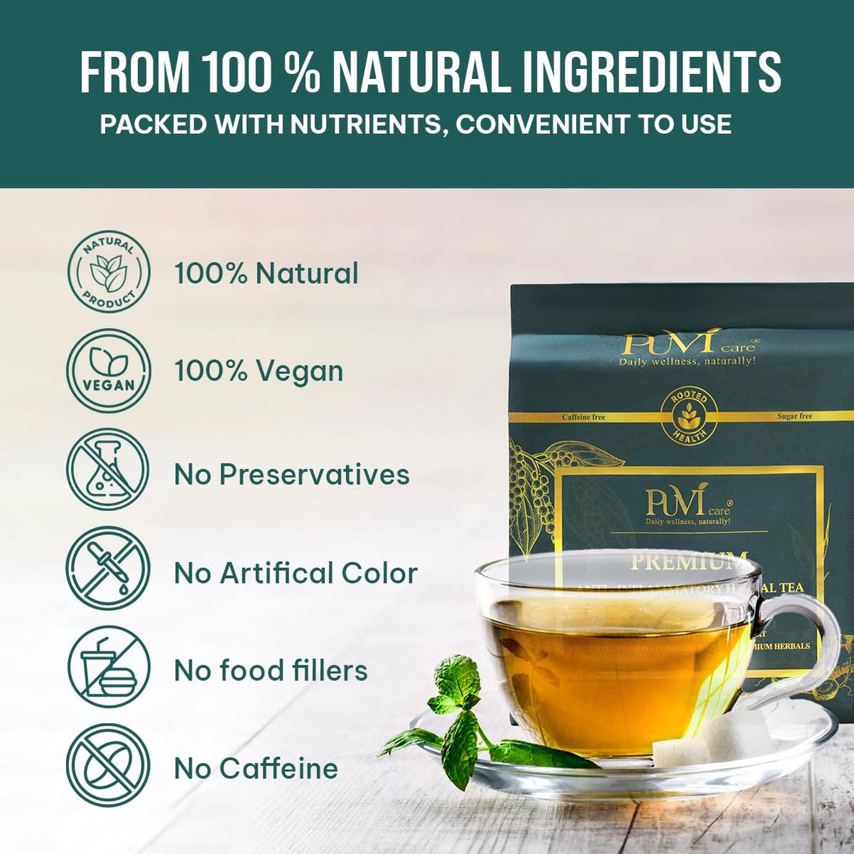 PUVI Care Turmeric Ginger Cinnamon Tea Bags – Organic, Caffeine-Free