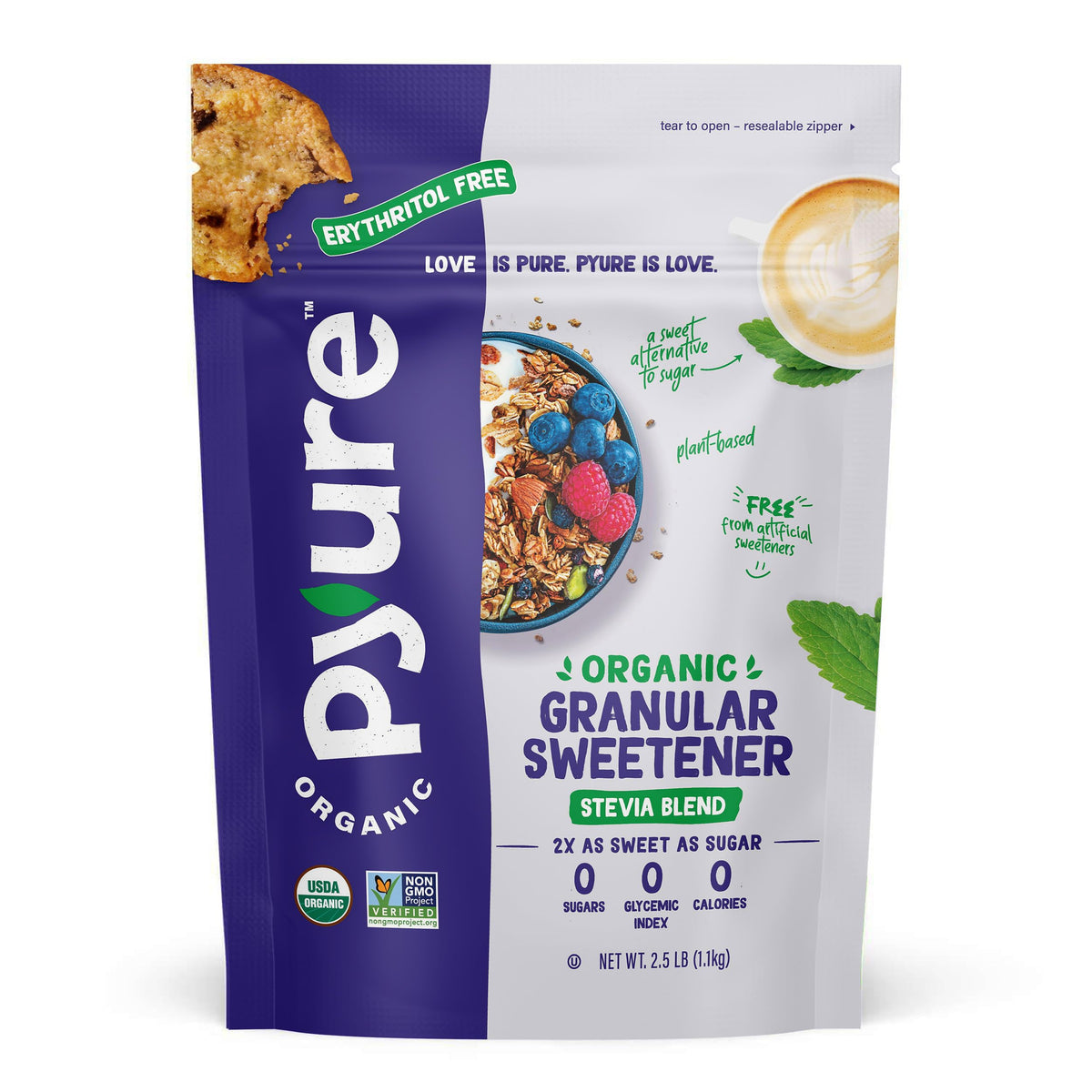 Pyure Organic Stevia Blend | Granulated Sugar Substitute – 2.5 lb | Zero Calories & Carbs | USDA Organic