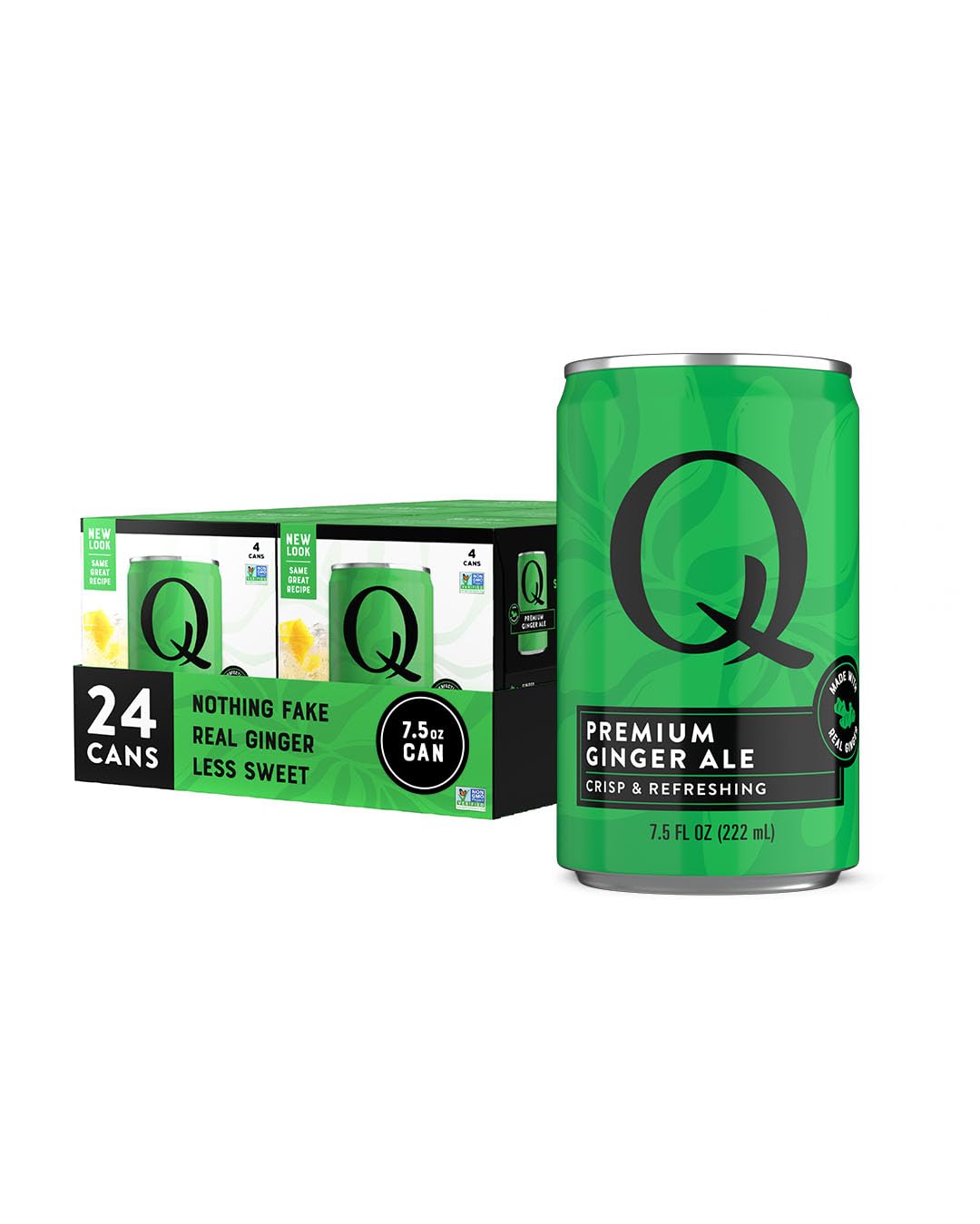 Q GINGER ALE with Real Ginger & Organic Agave – Ideal for Cocktails & Mocktails – 60 Calories per Can, 7.5 fl oz, Pack of 24